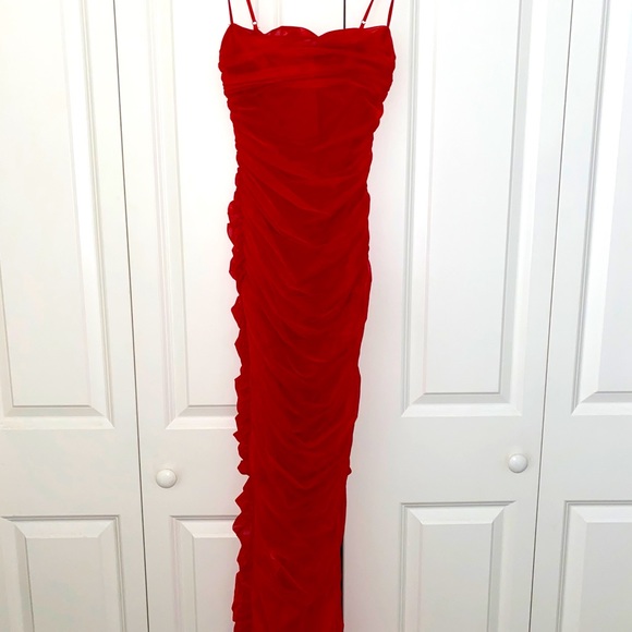 House of CB Red Mesh Maxi Dress